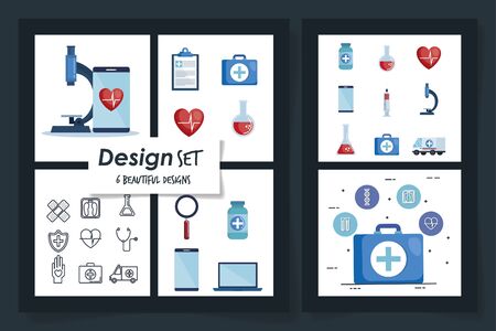 six designs of healthcare medical set icons vector illustration designのイラスト素材