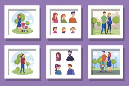 bundle of members family scenes vector illustration designのイラスト素材