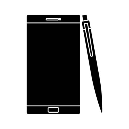 silhouette of smartphone with pen isolated icon vector illustration designのイラスト素材