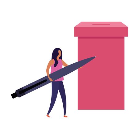 business woman with ballot box and pen vector illustration designのイラスト素材