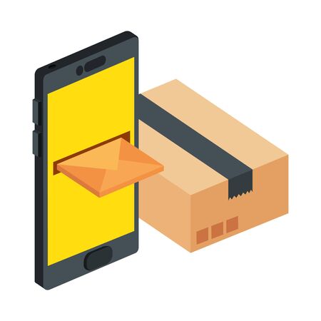 box package with smartphone and envelope isolated icon vector illustration designのイラスト素材