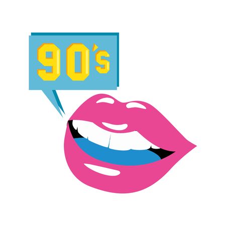 lips with nineties sign in speech bubble vector illustration designのイラスト素材
