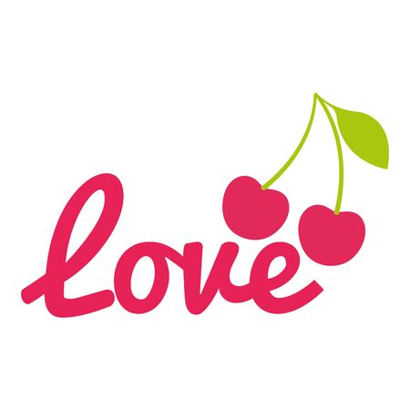 love sign with cherries pop art style icon vector illustration designのイラスト素材