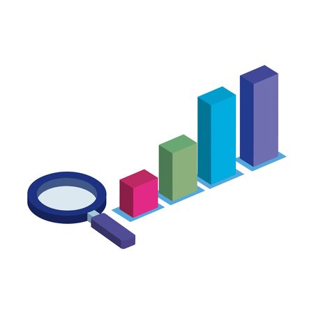 bars statistical graph with magnifying glass isolated icon vector illustration designのイラスト素材