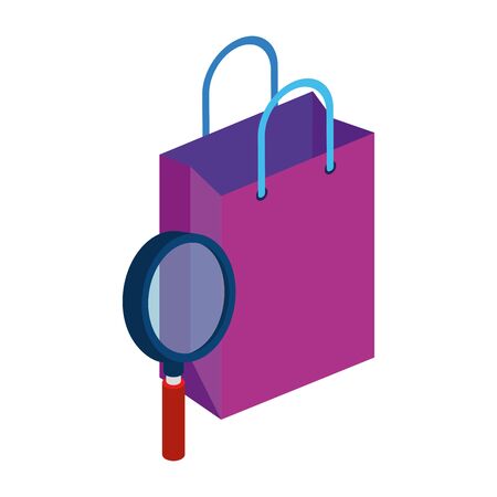 bag paper shopping with magnifying glass vector illustration designのイラスト素材