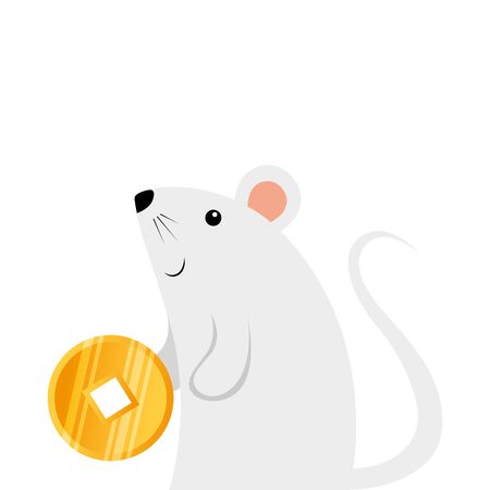 cute rodent rat with golden coin vector illustration designのイラスト素材