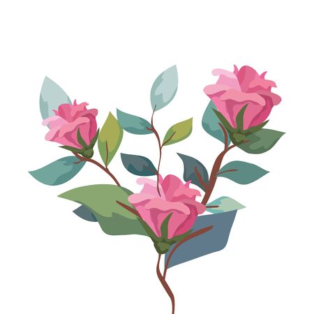 cute flowers with branches and leafs isolated icon vector illustration designのイラスト素材