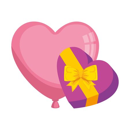 gift in heart shape with balloon air helium isolated icon vector illustration designのイラスト素材