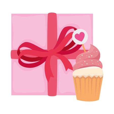 delicious cupcake with gift box isolated icon vector illustration designのイラスト素材