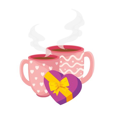 cups coffee with gift box isolated icon vector illustration designのイラスト素材