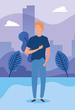 young man in park nature characters vector illustration designのイラスト素材