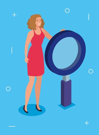 beautiful woman with magnifying glass isolated icon vector illustration designのイラスト素材