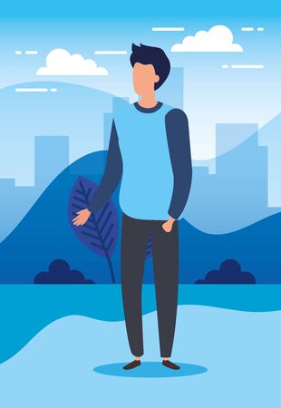 young man in park nature characters vector illustration designのイラスト素材