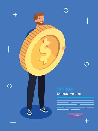 financial management with man and coin vector illustration designのイラスト素材