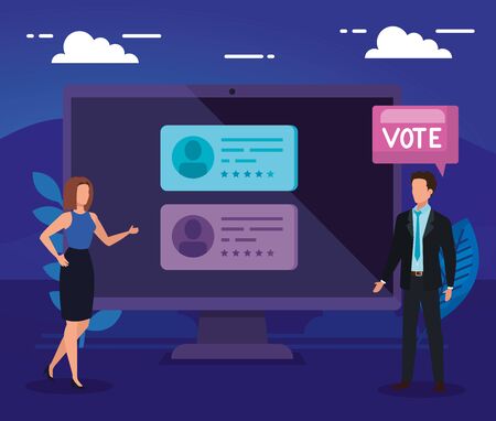 business people with computer for vote online vector illustration designのイラスト素材