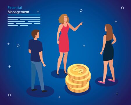 financial management with people and pile coins vector illustration designのイラスト素材