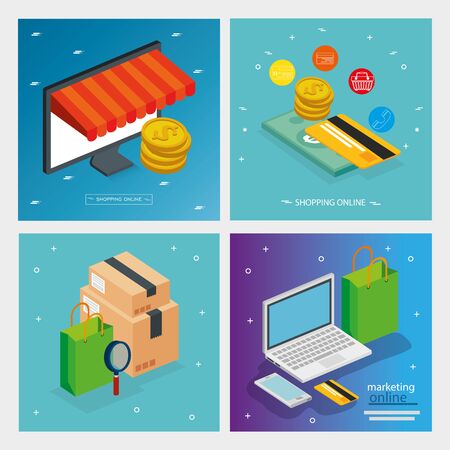 set poster online store with icons vector illustration designのイラスト素材