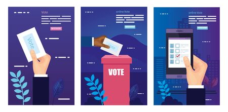 set poster of vote with icons vector illustration designのイラスト素材