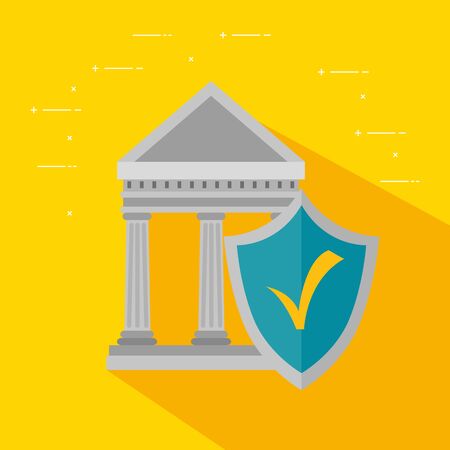 bank structure and shield with check symbol vector illustration designのイラスト素材