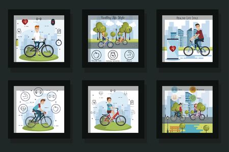 bundle of healthy lifestyle and young people vector illustration designのイラスト素材