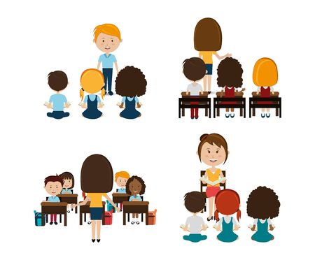 group of little students with teachers vector illustration designのイラスト素材