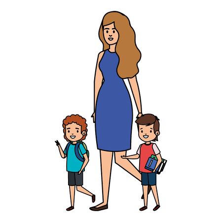 happy students boys with female teacher teacher vector illustration designのイラスト素材