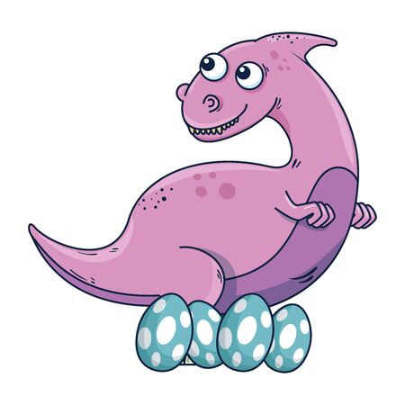 cute dinosaur care of their eggs comic character vector illustration designのイラスト素材