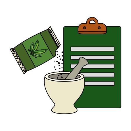 cannabis seeds bag with grinder and checklist vector illustration designのイラスト素材