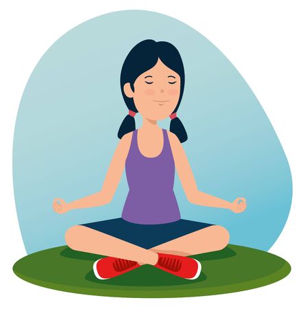 girl training yoga healthy exercise to summer sport vector illustrationのイラスト素材