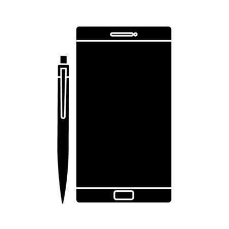 silhouette of smartphone with pen isolated icon vector illustration designのイラスト素材