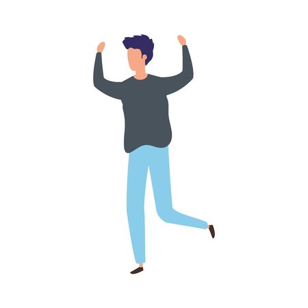 young man with hands up celebrating character icon vector illustration designのイラスト素材