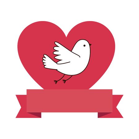 cute dove with heart and ribbon vector illustration designのイラスト素材