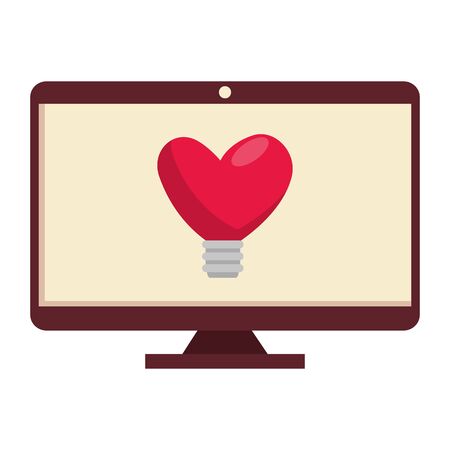 monitor with light bulb in shape heart vector illustration designのイラスト素材
