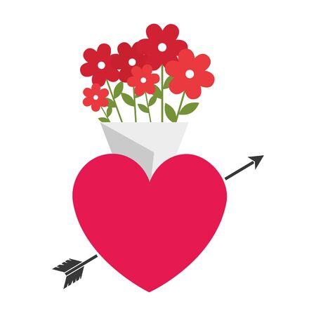 cute heart with arrow and bouquet flowers vector illustration designのイラスト素材