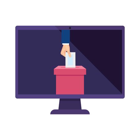 computer and hand with ballot box isolated icon vector illustration designのイラスト素材