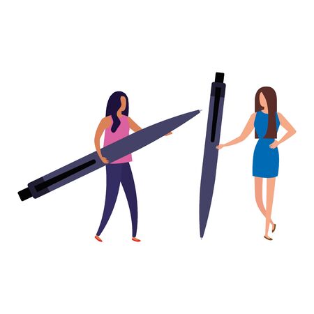 business women with pen avatar character vector illustration designのイラスト素材