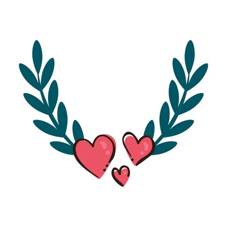 branches with leafs and hearts isolated icon vector illustration designのイラスト素材