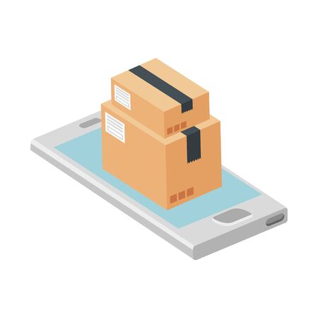 boxes package with smartphone isolated icon vector illustration designのイラスト素材