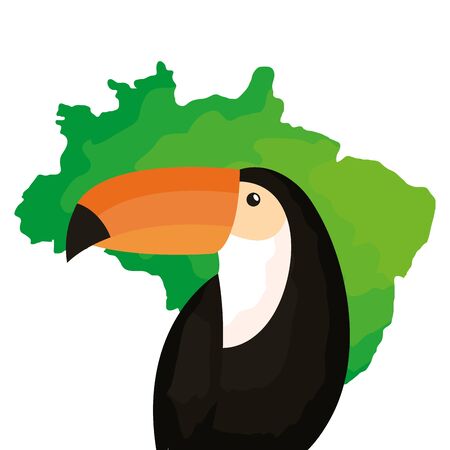 toucan animal exotic with map of brazil vector illustration designのイラスト素材