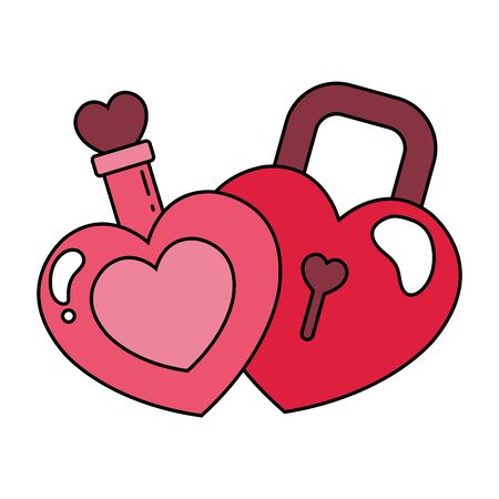 padlock and fragrance with heart bottle vector illustration designのイラスト素材