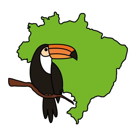 toucan animal exotic with map of brazil vector illustration designのイラスト素材