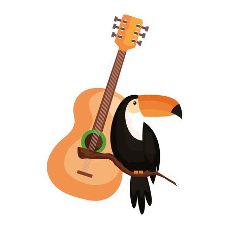 guitar with toucan isolated icon vector illustration designのイラスト素材