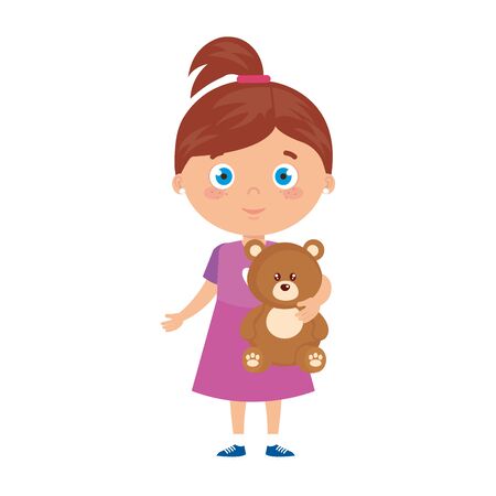 girl hugging teddy stuffed bear on white background vector illustration designのイラスト素材