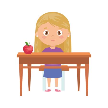 student girl sitting in school desk on white background vector illustration designのイラスト素材