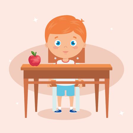 cute little boy with wooden desk vector illustration designのイラスト素材