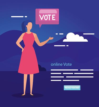 poster of vote online with business woman vector illustration designのイラスト素材