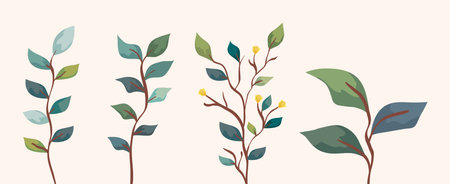 set of branches with leaves nature vector illustration designのイラスト素材