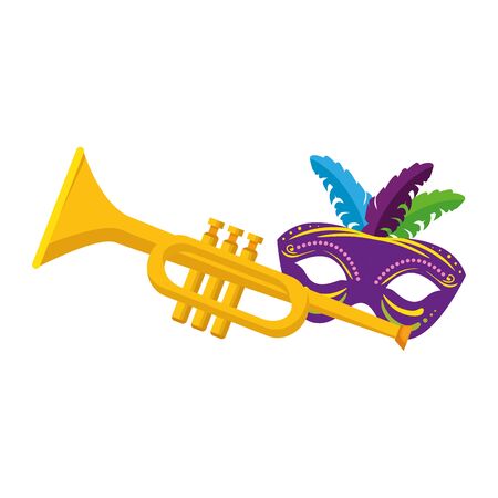 Mardi gras mask and trumpet design, Party carnival decoration celebration festival holiday fun new orleans and traditional theme Vector illustrationのイラスト素材