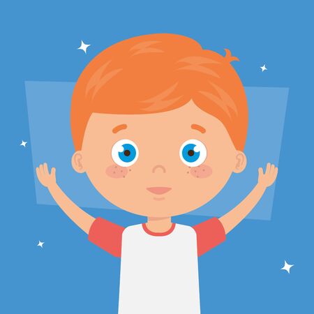 cute little boy with hands up avatar character vector illustration designのイラスト素材