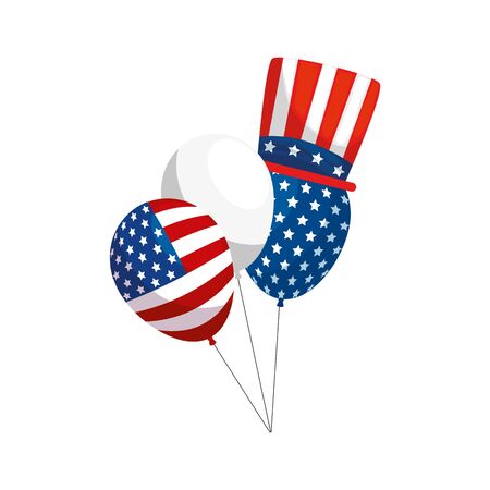 Usa balloons and hat design, United states america independence labor day nation us country and national theme Vector illustrationのイラスト素材